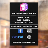 Zakelijke openingstijden met Facebook PayPal QR Co Raamsticker (Vel 2)