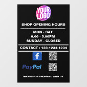 Zakelijke openingstijden met Facebook PayPal QR Co Raamsticker (Vel)