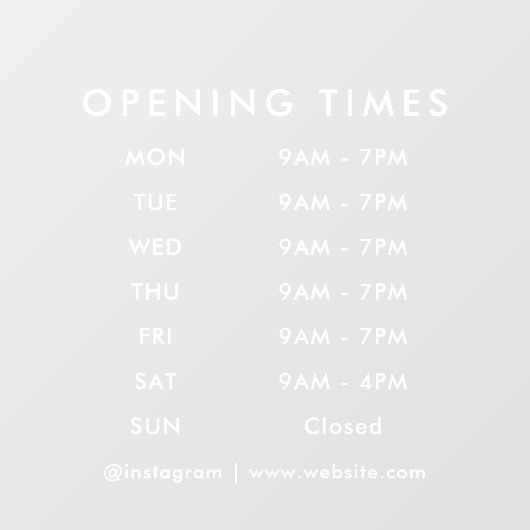 Zakelijke openingstijden Modern Custom Raamsticker (Vel)