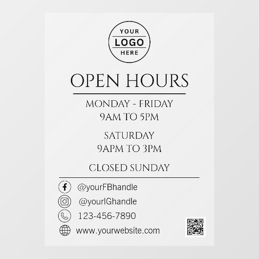 Zakelijke openingstijden QR code grijs Logo Raamsticker (Vel)