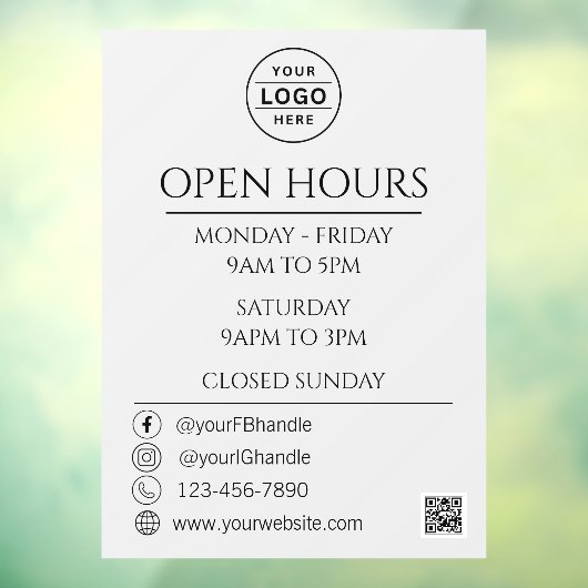 Zakelijke openingstijden QR code grijs Logo Raamsticker (Vel 3)
