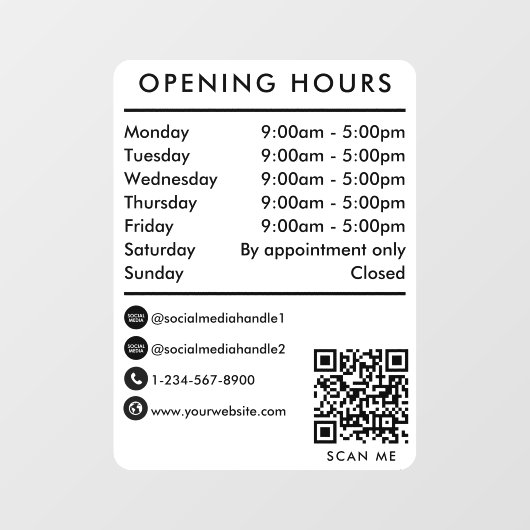 Zakelijke openingstijden QR code openingstijden wi Raamsticker (Vel)