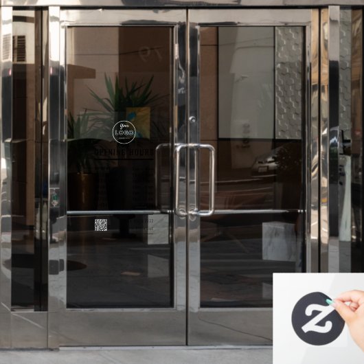 Zakelijke Openingstijden Zwart met Logo dan QR cod Raamsticker (Kantoordeur)