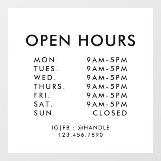 Zakelijke openingsuren Eenvoudig Professioneel Raamsticker (Vel)
