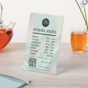 Zakelijke Openingsuren Groen Holografisch Logo QR Reclamebord Met Voetstuk
