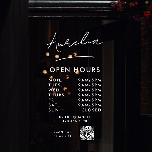 Zakelijke openingsuren handtekening logo QR-code Raamsticker