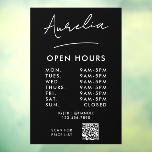 Zakelijke openingsuren handtekening logo QR-code Raamsticker (Vel 3)
