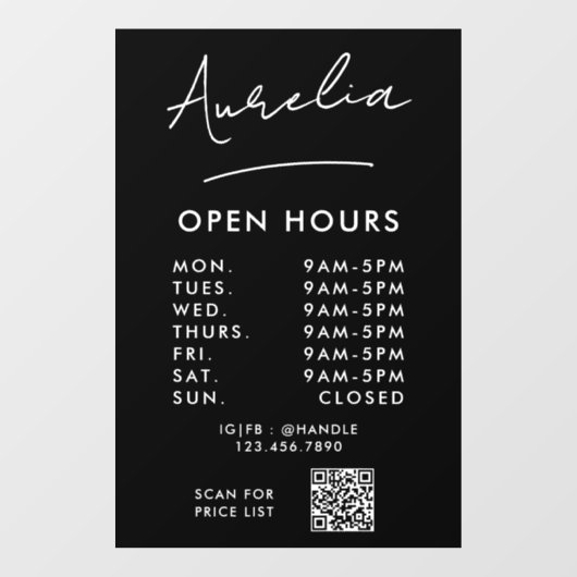 Zakelijke openingsuren handtekening logo QR-code Raamsticker (Vel)
