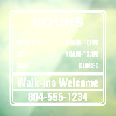 Zakelijke openingsuren Loop binnen Telefoonnummer Raamsticker (Vel 3)