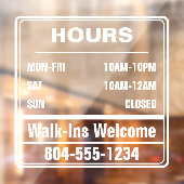 Zakelijke openingsuren Loop binnen Telefoonnummer Raamsticker (Vel 2)