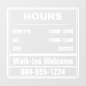 Zakelijke openingsuren Loop binnen Telefoonnummer Raamsticker (Vel)