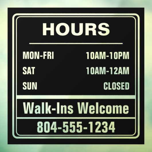 Zakelijke openingsuren Loop in telefoonnummer Raamsticker (Vel 3)