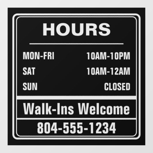 Zakelijke openingsuren Loop in telefoonnummer Raamsticker (Vel)