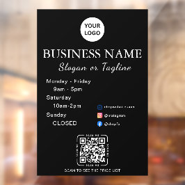 Zakelijke openingsuren Modern schrift & QR, social Raamsticker