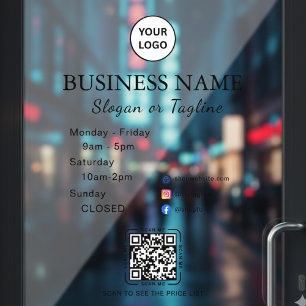 Zakelijke openingsuren Modern schrift & QR, social Raamsticker