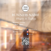 Zakelijke openingsuren Modern script & QR, social  Raamsticker (Vel 2)