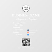Zakelijke openingsuren Modern script & QR, social  Raamsticker (Vel)