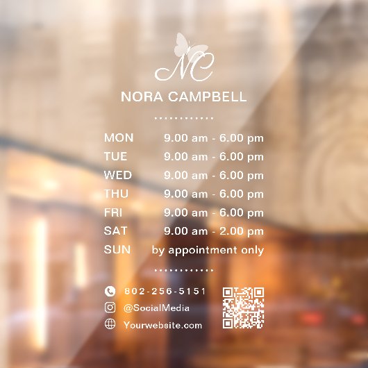 Zakelijke openingsuren QR-code sociale media picto Raamsticker (Vel 2)