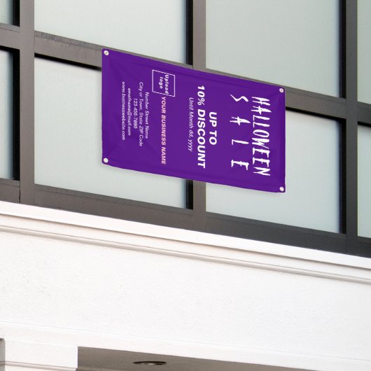 Zakelijke Paarse banner voor korting op de verkoop (Buitenkant Gebouw)