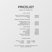 Zakelijke prijslijst & openingstijden raamsticker (Vel)