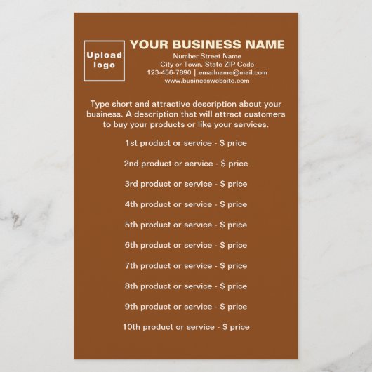 Zakelijke producten of diensten op bruinbanketbakk briefpapier (Voorkant)