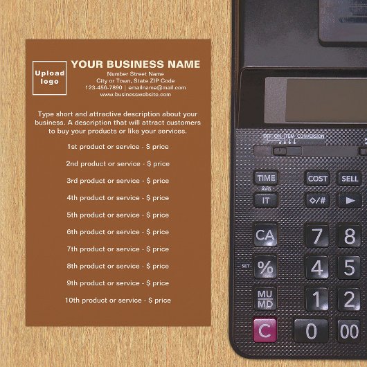 Zakelijke producten of diensten op bruinbanketbakk briefpapier