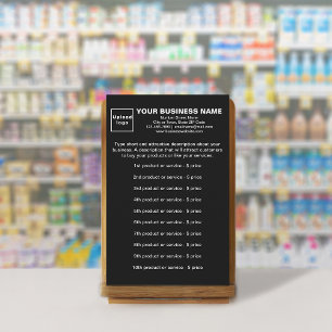 Zakelijke producten of diensten op zwarte briefpap briefpapier
