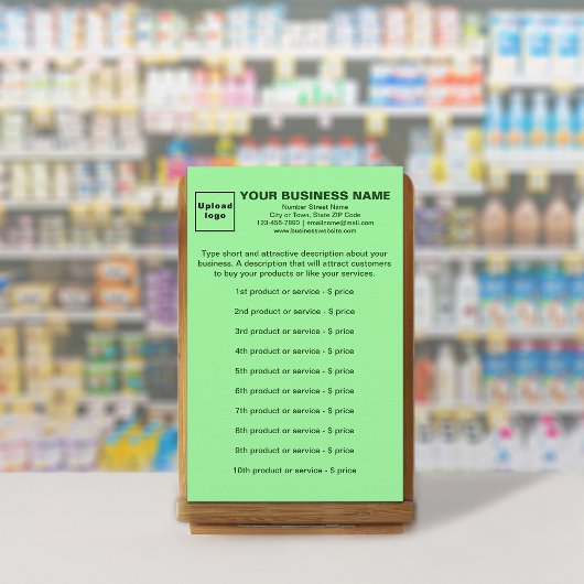 Zakelijke producten of services op lichtgroen briefpapier