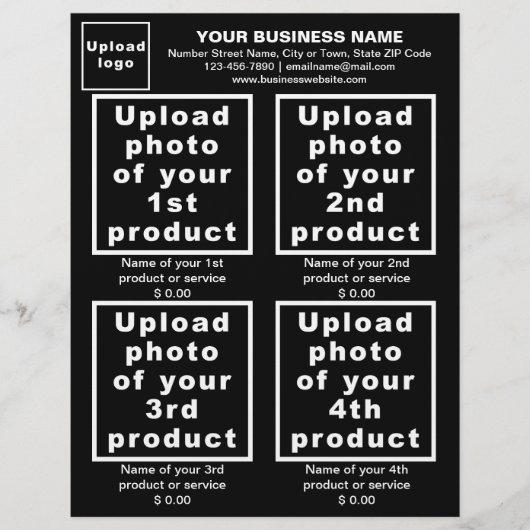 Zakelijke producten of services op zwarte brochure (Voorkant)