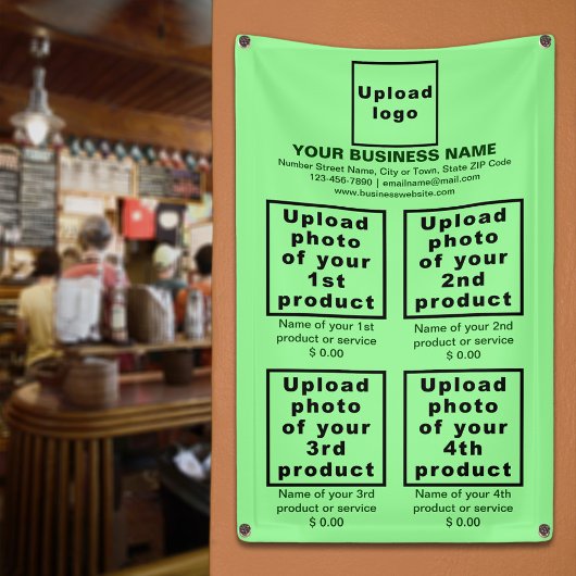 Zakelijke producten op lichtgroene portretbanner spandoek