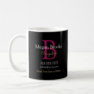 Zakelijke Promo, Naam, Monogram & Titel op Zwart Koffiemok