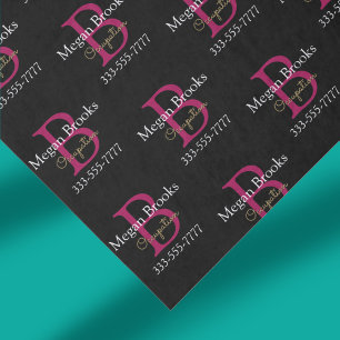 Zakelijke promotie, naam, monogram en titel op zwa tissuepapier