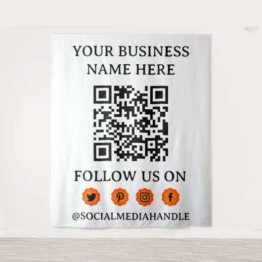 Zakelijke Promotie QR CODE & SOCIALE MEDIA Wandkleed (Voorkant)