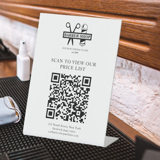 Zakelijke QR code barber salon naam logo prijslijs Reclamebord Met Voetstuk