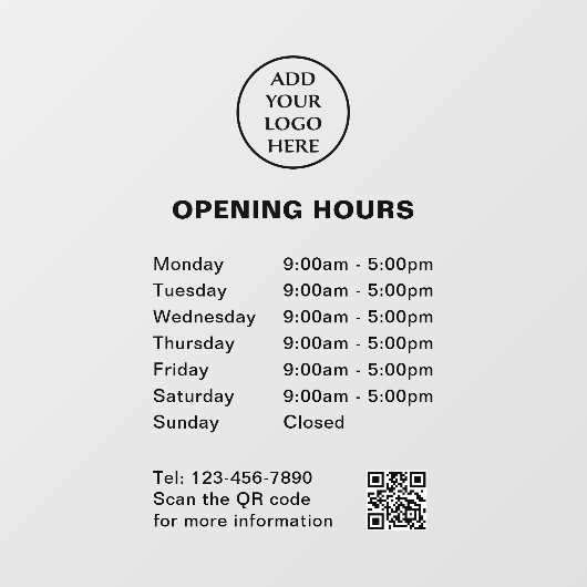 Zakelijke QR-code Bedrijfsopeningstijden Logo Hier Raamsticker (Vel)