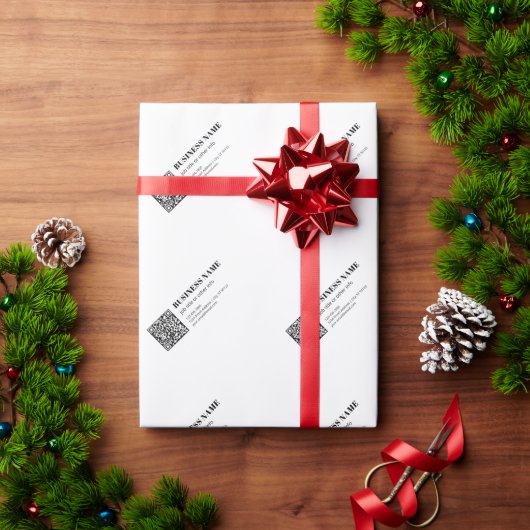 Zakelijke QR-code & Bewerkbare Retro-Moderne Tekst Cadeaupapier (Feestdagen Geschenken)
