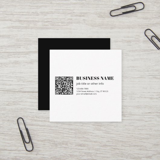 Zakelijke QR-code & Bewerkbare Retro-Moderne Tekst Vierkante Visitekaartje (Voorkant / Achterkant in situ)