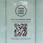 Zakelijke QR-code en logo Raamsticker<br><div class="desc">Modern raambord voor uw bedrijf met uw QR-code voor klanten om te scannen voor een lijst met uw producten,  diensten en prijzen. Voeg uw logo,  bedrijfsnaam,  QR-code,  telefoonnummer en straatadres toe in eenvoudige typografie.</div>