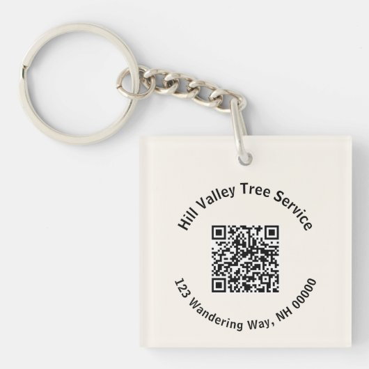 Zakelijke QR-code en tekst Ecru Sleutelhanger (voorkant)