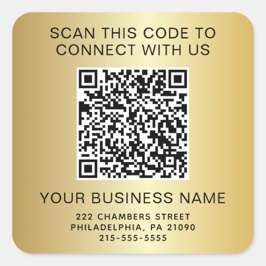 Zakelijke QR-code Goud Vierkante Sticker (Voorkant)