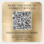 Zakelijke QR-code Goud Vierkante Sticker (Voorkant)