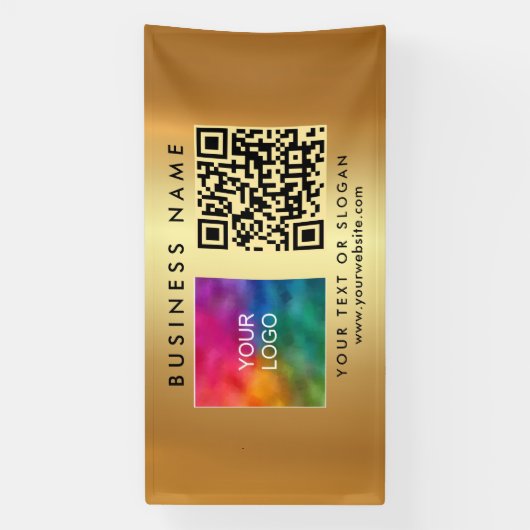 Zakelijke QR-code Logo Gold Horizontal Outdoor Spandoek (Verticaal)