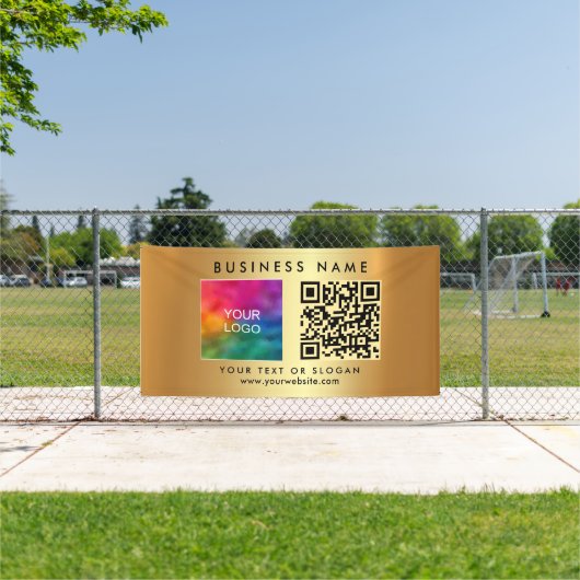 Zakelijke QR-code Logo Gold Horizontal Outdoor Spandoek (Insitu)