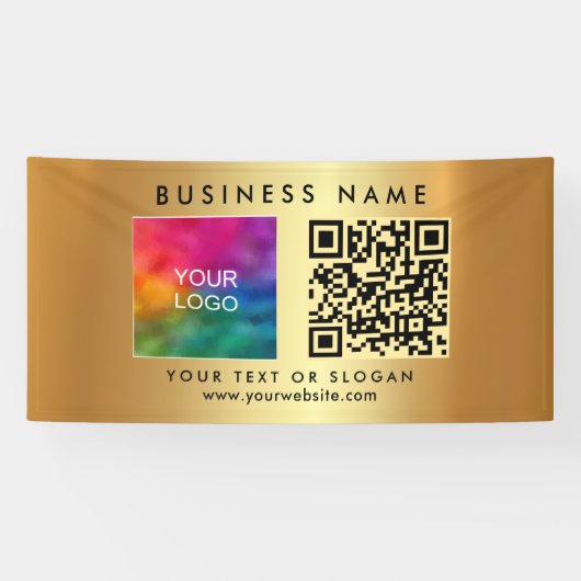 Zakelijke QR-code Logo Gold Horizontal Outdoor Spandoek (Horizontaal)