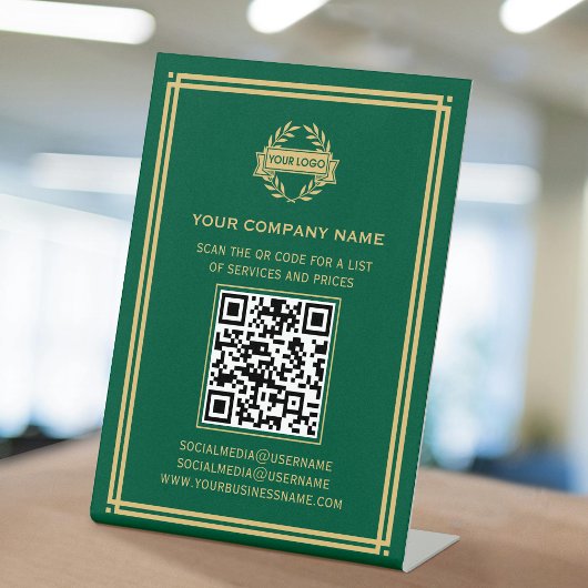 Zakelijke QR Code Logo Klantenservice Green Gold Reclamebord Met Voetstuk