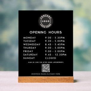 Zakelijke QR code Logo Moderne openingstijden zwar Acryl Bord