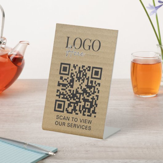 Zakelijke QR-code Logo Moderne rustieke Kraft Reclamebord Met Voetstuk (Insitu)