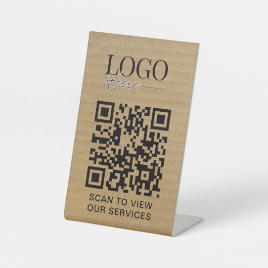 Zakelijke QR-code Logo Moderne rustieke Kraft Reclamebord Met Voetstuk (Voorkant)