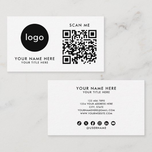Zakelijke QR-code Logo Moderne Witte Ontwerp Visitekaartje (Voorkant / Achterkant)