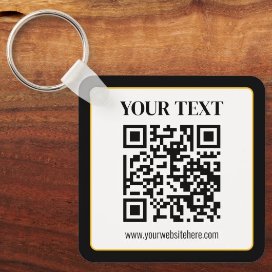 Zakelijke QR-code met boven- en ondertekst, zwart Sleutelhanger (Voorkant)